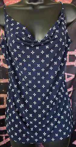 Navy Blue Floral Print Cowl Neck Tank Top