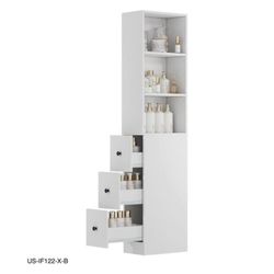 Storage Cabinet Tall Narrow Bathroom Organizer with 3-Level Adjustable Shelves Slim Free Standing Space Saver for Living Room Kitchen, Classic White
