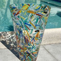 Crate & Barrel Rio Confetti Art Glass Vase – Hand-Blown 12" Statement Piece