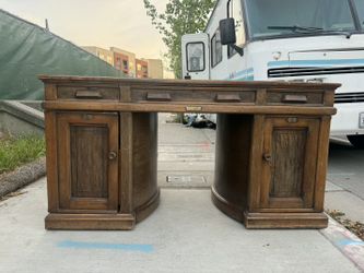 Vintage Wooton-Style Rotary Executive Desk – Solid Wood