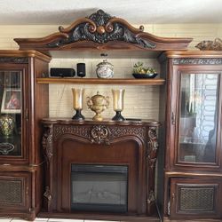 3 Piece Modular Brown Wall Unit With China Cabinet