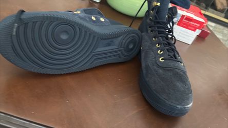Black-blue  Suede High-Top Sneakers with Gold Eyelets