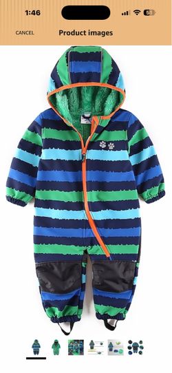 Kids Striped Fleece-Lined Snowsuit Onesie