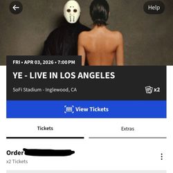 Kanye West LA Show Friday 4/3 Aisle Seats Section 347 