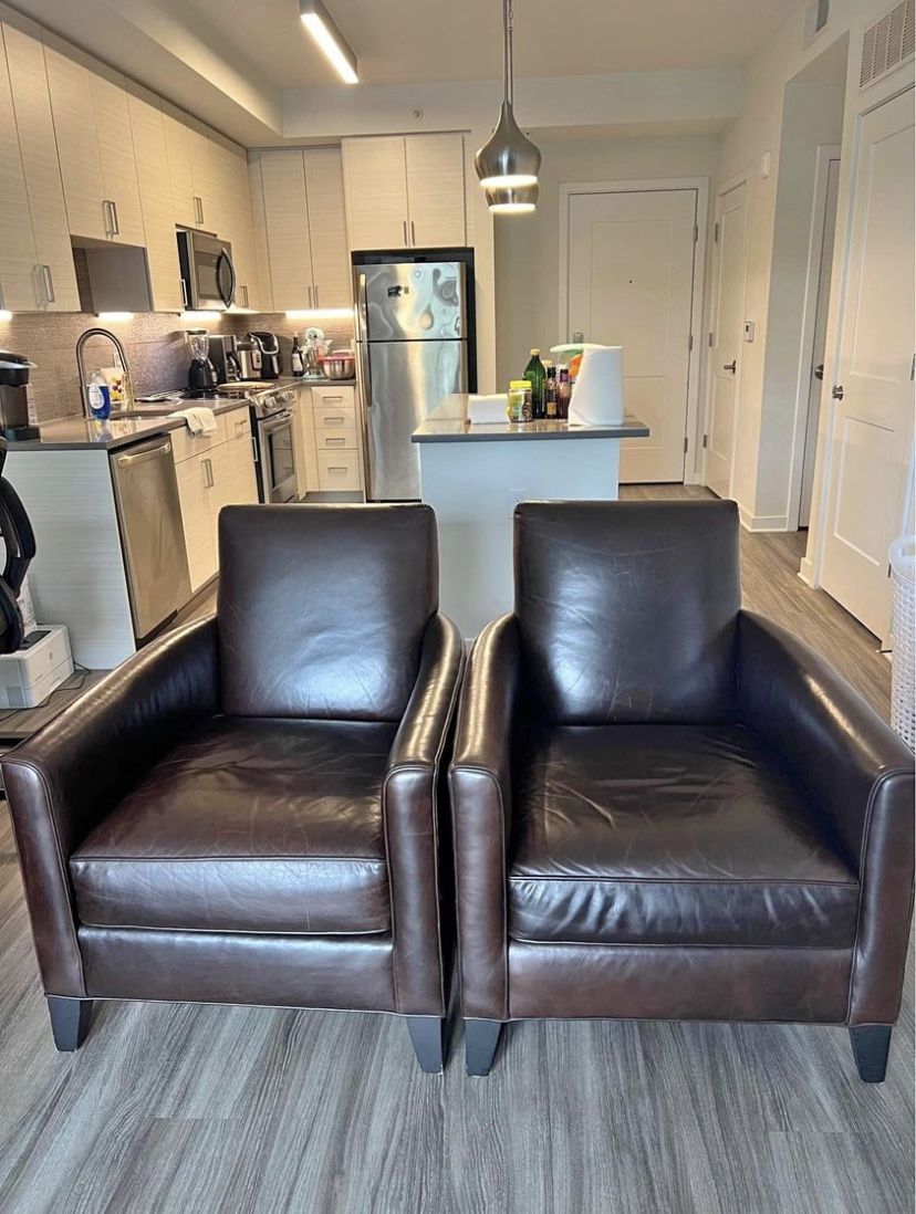 2 Mitchell Gold +Bob Aiden Leather Chairs