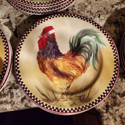Sally Eckman Roberts Rooster Plates X3 /Sakura