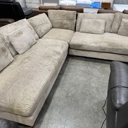 108" Corduroy Soft And Cozy Sectional Sofa, Couches, Camel $450