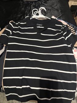 Club Room Men’s Striped Johnny-Collar Polo Shirt - Black/White (Size Large)