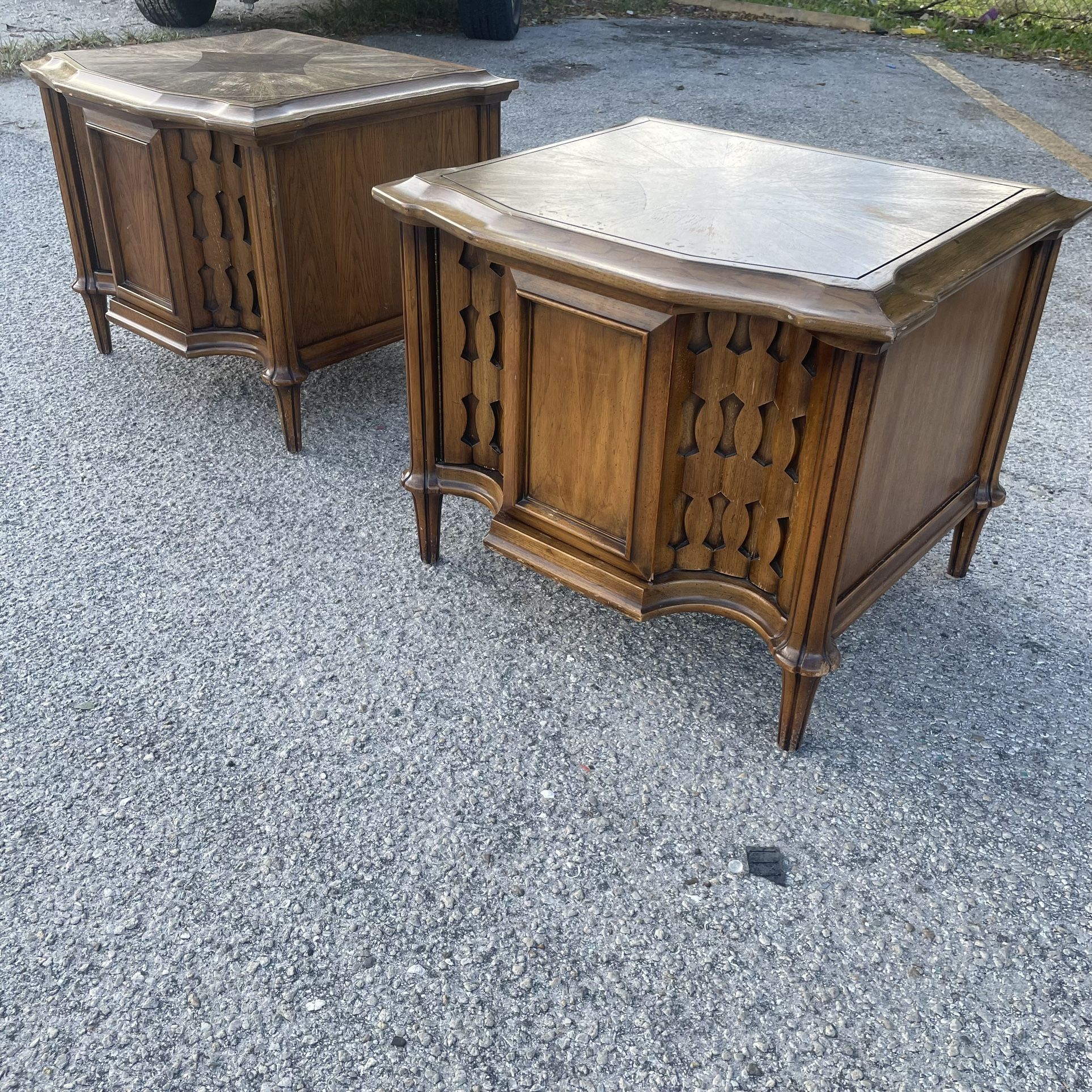 Pair Of Wood Mid Century Console End Tables