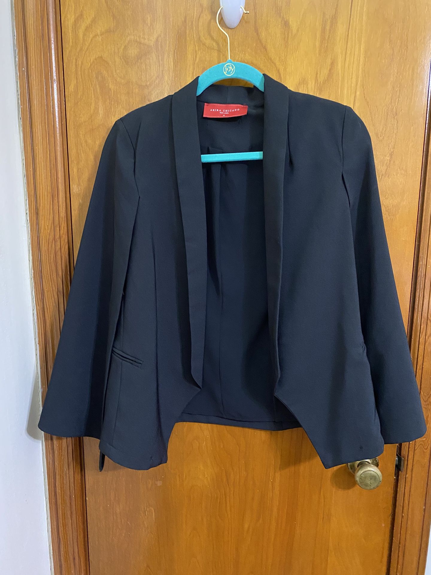Women’s Akira Chicago Red Label Black Lined Cape Blazer Medium