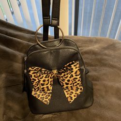 Leopard Black Back Pack Purse