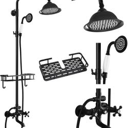 gotonovo Bathroom Exposed Shower Faucet Outdoor Shower System 8 Inch Rainfall Shower Head Set with Tub Spout and Handheld Spray Double Cross Handles W