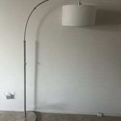 Silver Metal Floor Lamp With White Shade