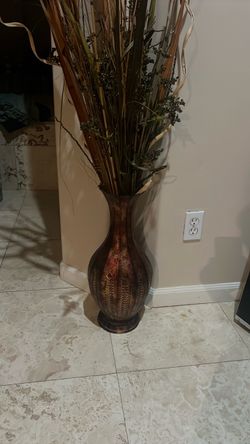 Large Decorative Floor Vase with Dried Stems