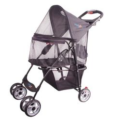 Full-Window Pet Stroller 4 Wheels for Cats & Dogs, with Storage Basket And Cup Holder