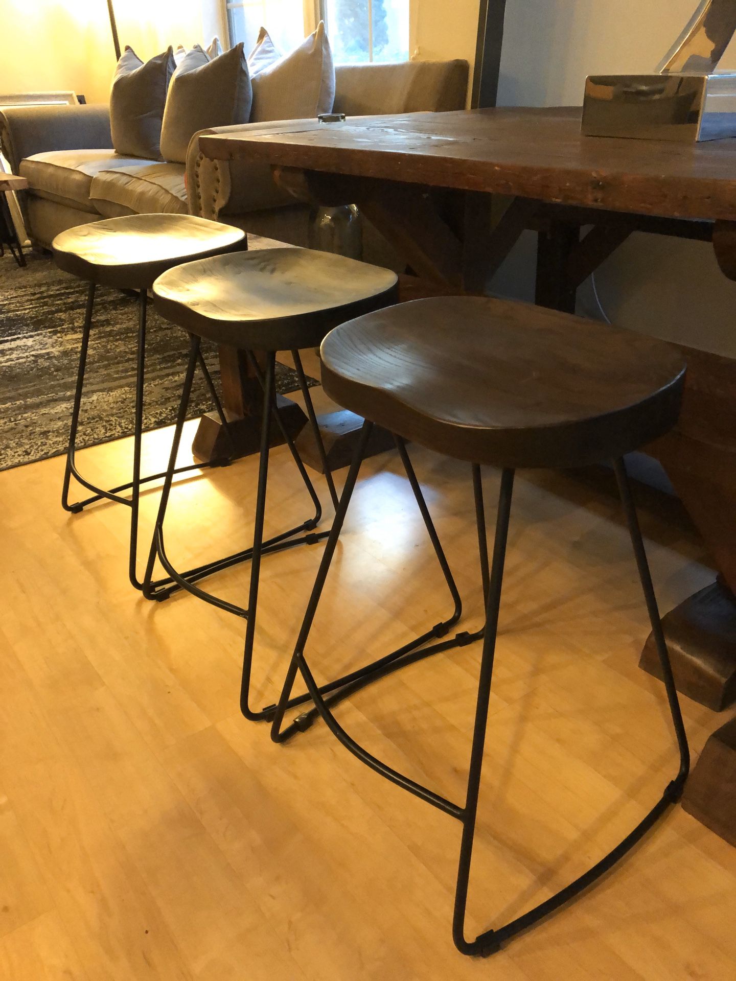 Hull Low Back Wood / Metal Counter Stools (3) for Sale in MONARCH BAY
