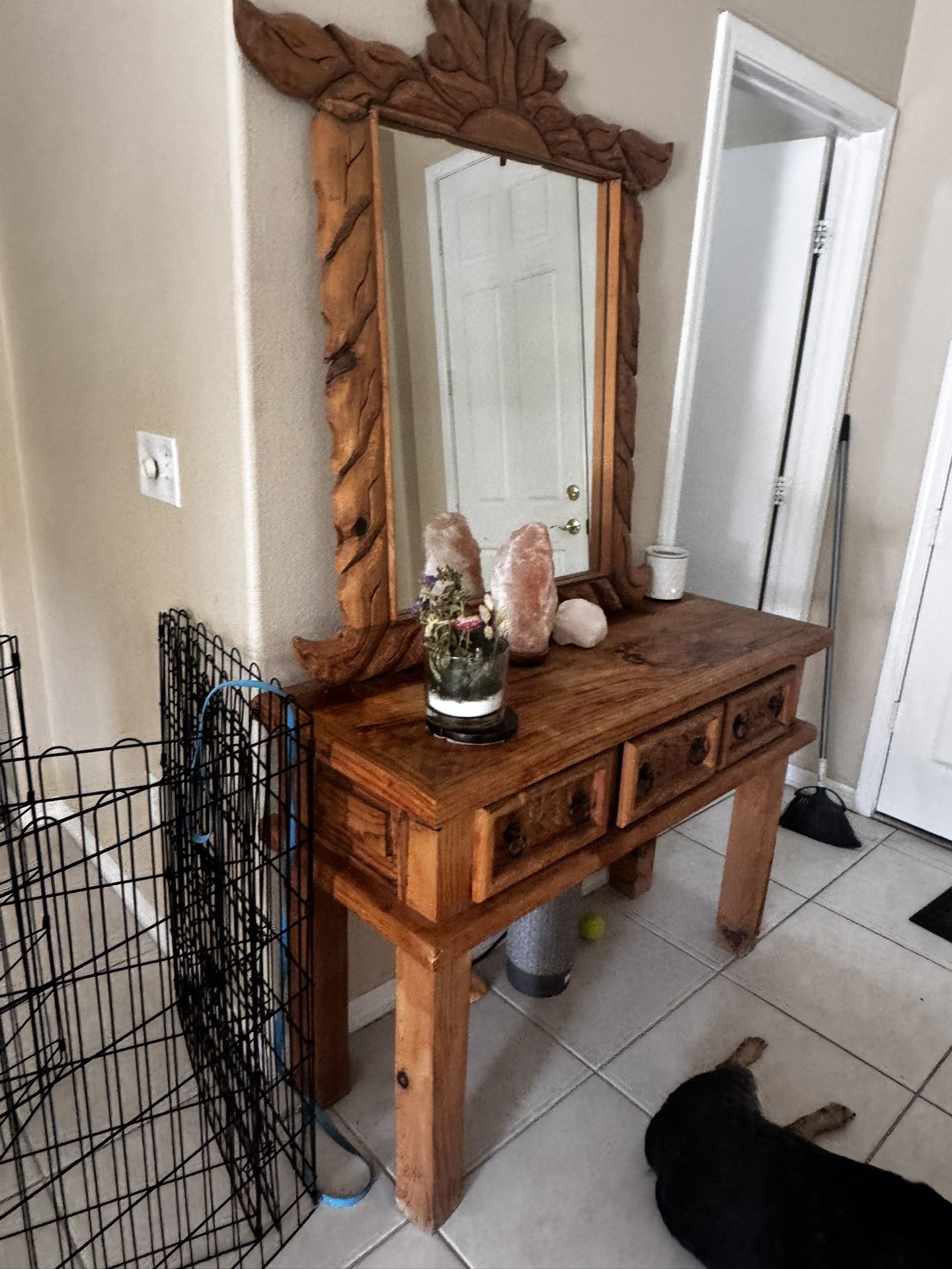 Oak. Entry Table And Mirror $150