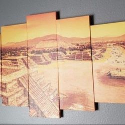 5 Piece Panel Teotihuacan  Aztec Pyramids
