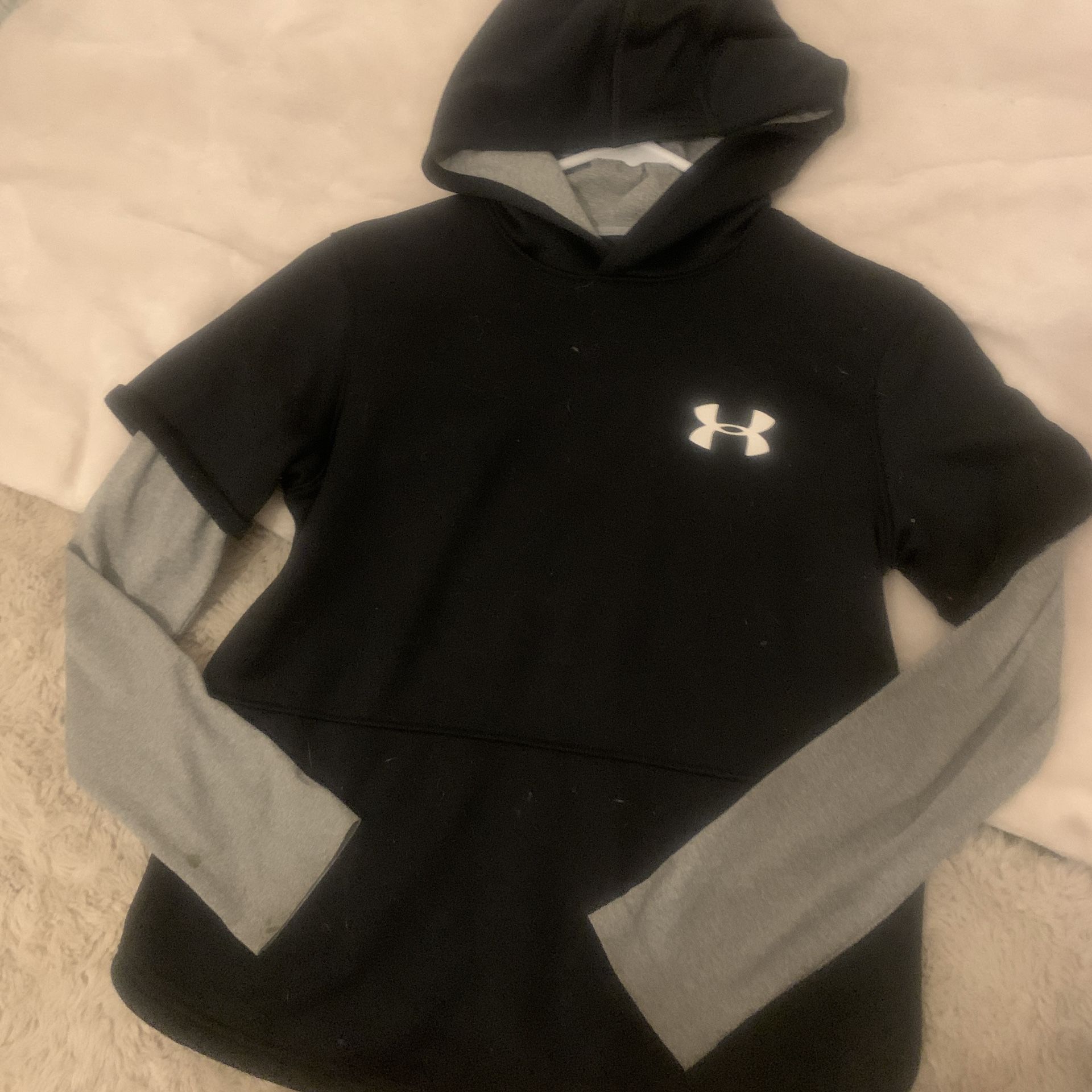 Under Armour Cold Gear Black Grey Hoodie Sweatshirt Youth Boys Size Large