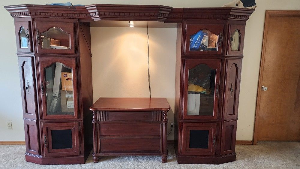 Dark Wood Entertainment Center With Lights