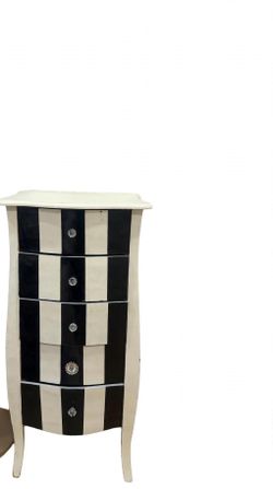 Black and White Striped Tall 5-Drawer Chest – Crystal Knobs (Free)
