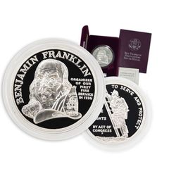 (1992) P Silver Benjamin Franklin Firefighters 1oz Troy Silver .999 Proof Medal