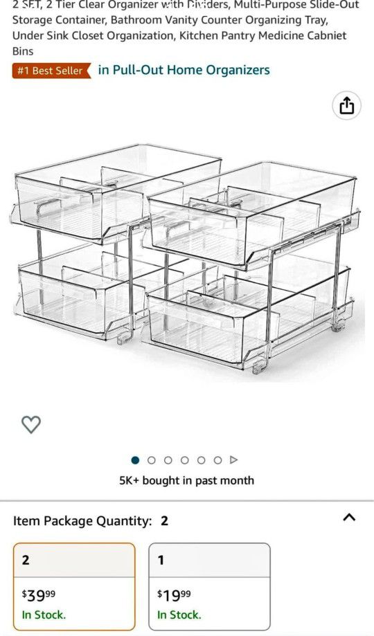 A Set Of 2, 2 Tier Sliding Storage Containers