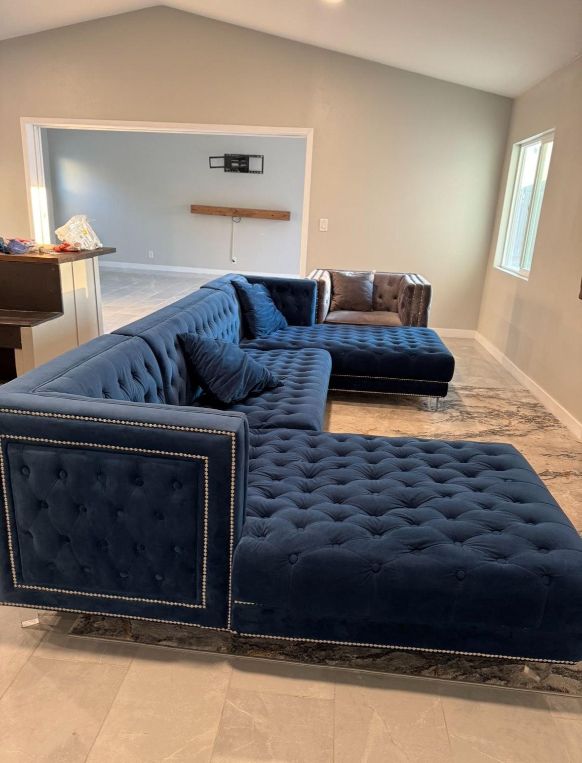 Blue 3 piece Velvet Sectional Couch