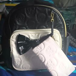 Betsey Johnson Skull Backpack And Wallet 