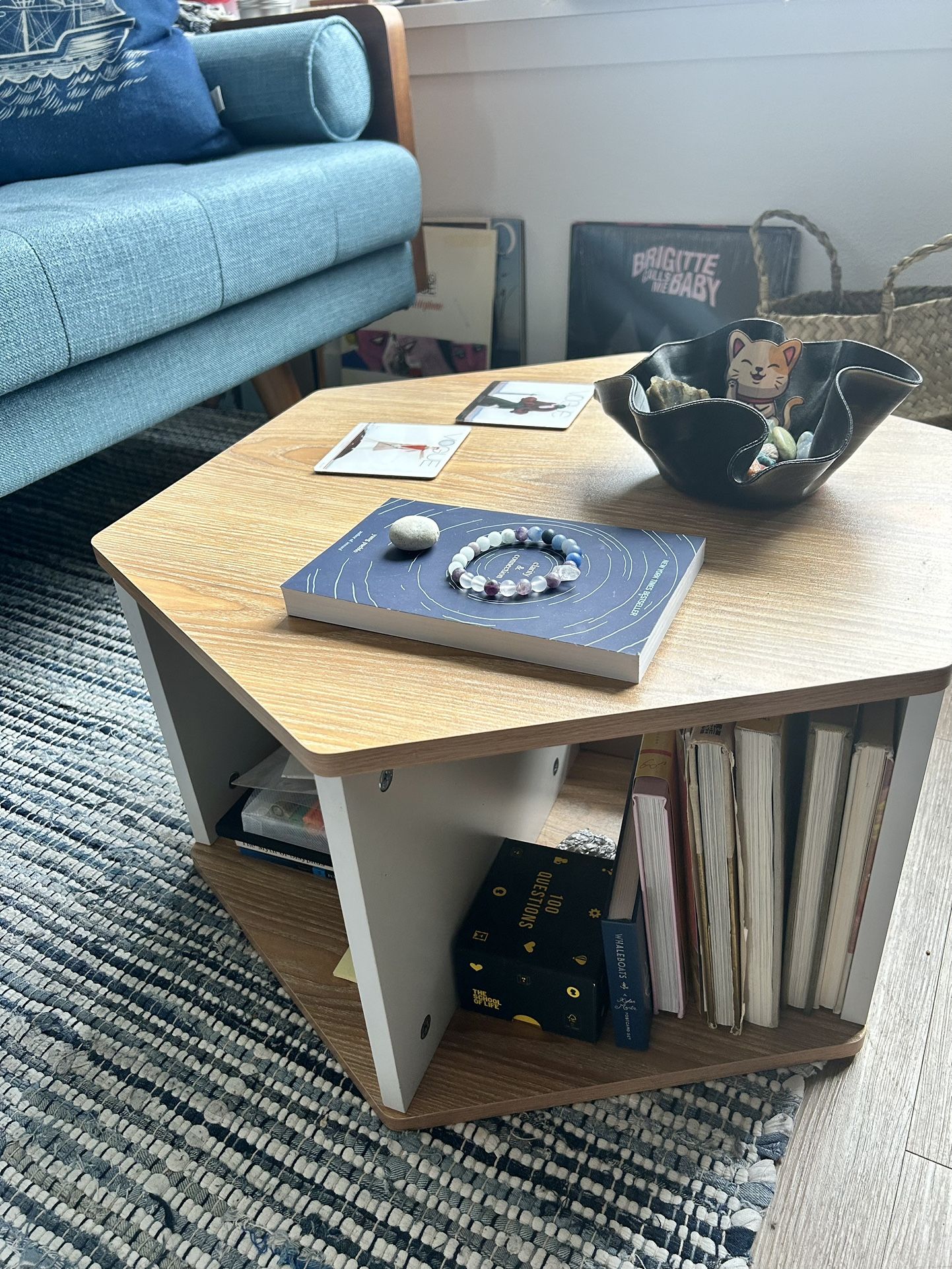 Mod Coffee/Side Table Convertible Hexagon with Shelves