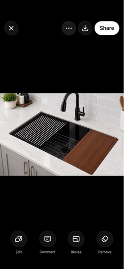 NEW  33" Workstation Kitchen Sink - Black  coated stainless Steele Single Bowl Drop