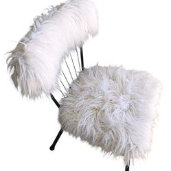 Mid-Century Daystrom Accent Chair Faux Fur & Metal Vintage Vanity Chair