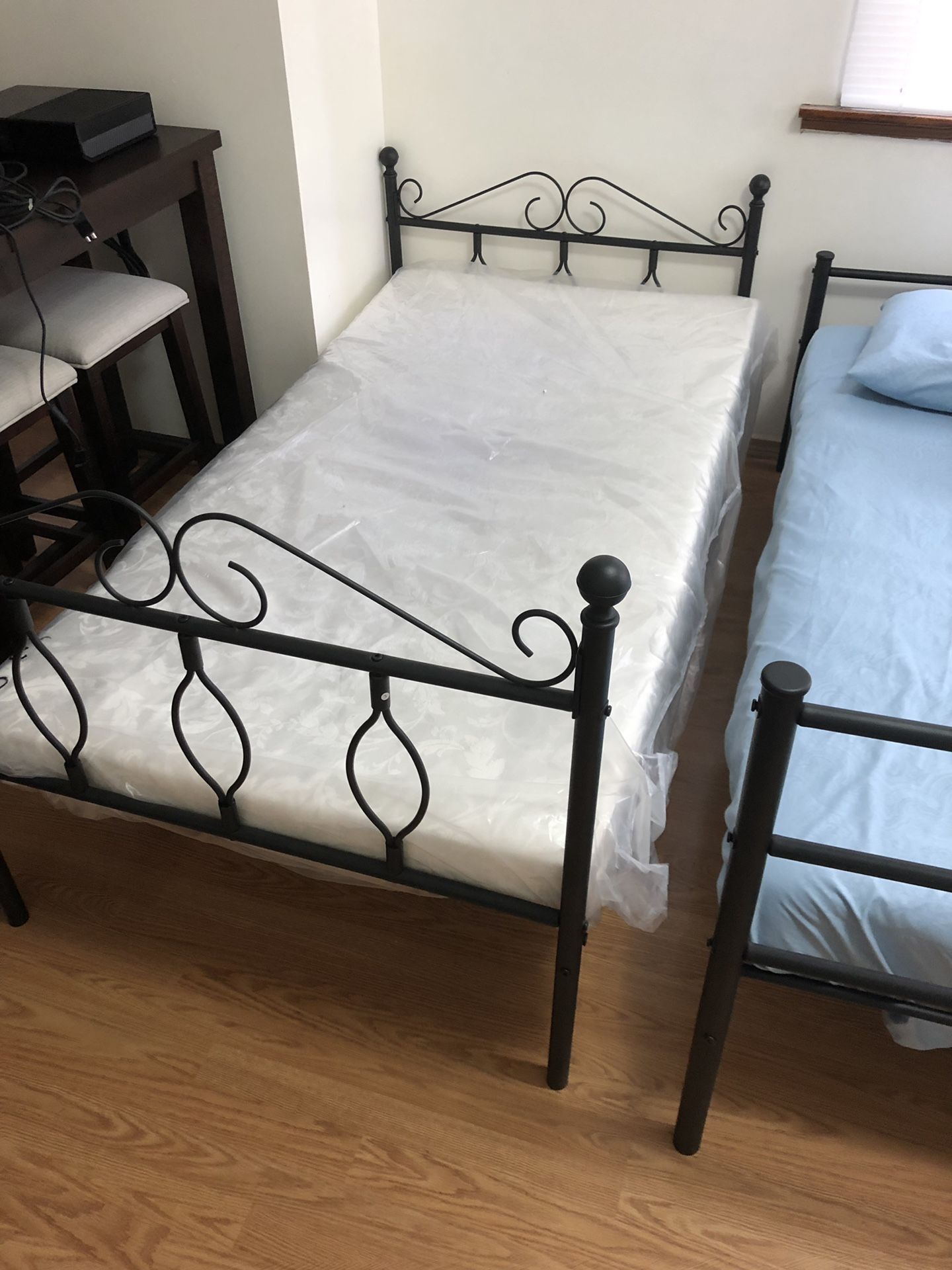 Twin size bed frame and mattress