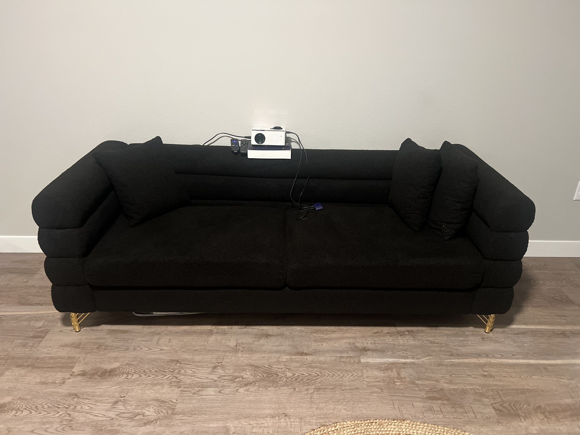 Black Sherpa Couch/Gold Accent
