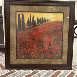 Poppies In Tuscany Landscape Framed Art