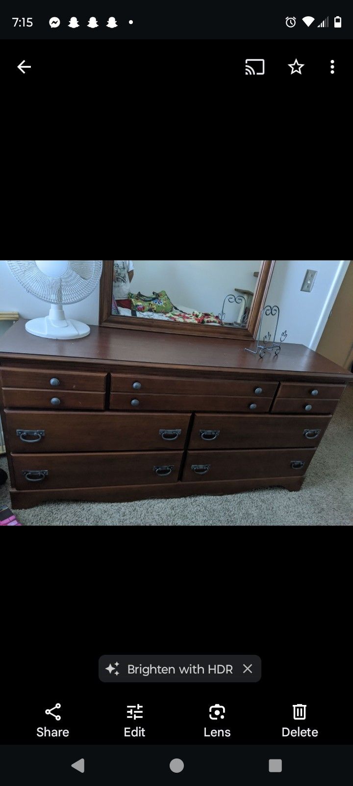 Brown Dresser With Six Drawers With Mirror