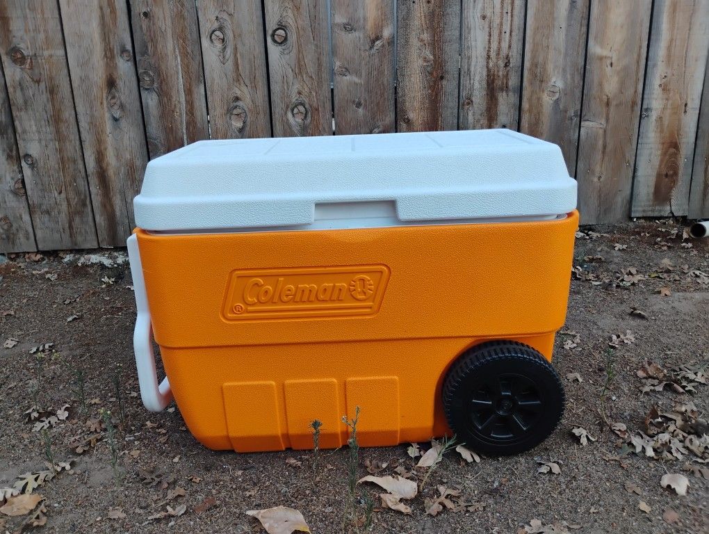 Vintage Yellow Coleman Cooler with Wheels