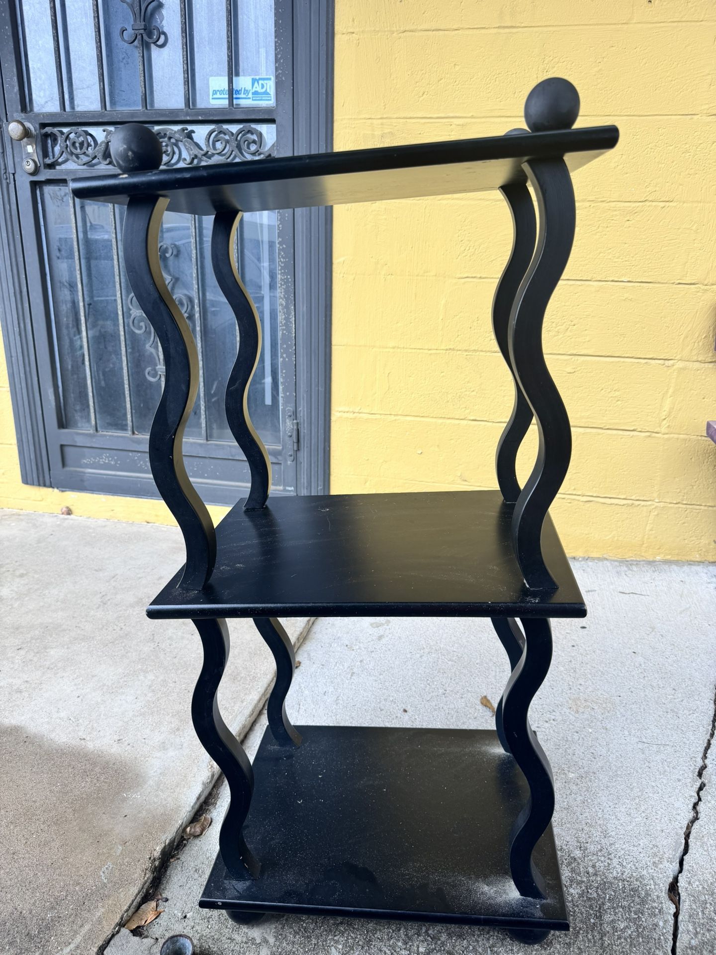 Unique And RARE 3-Tier Display Shelf With Black Wooden Squiggle Frame