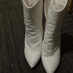 White Pearl Heel Boots (beyonce Style)