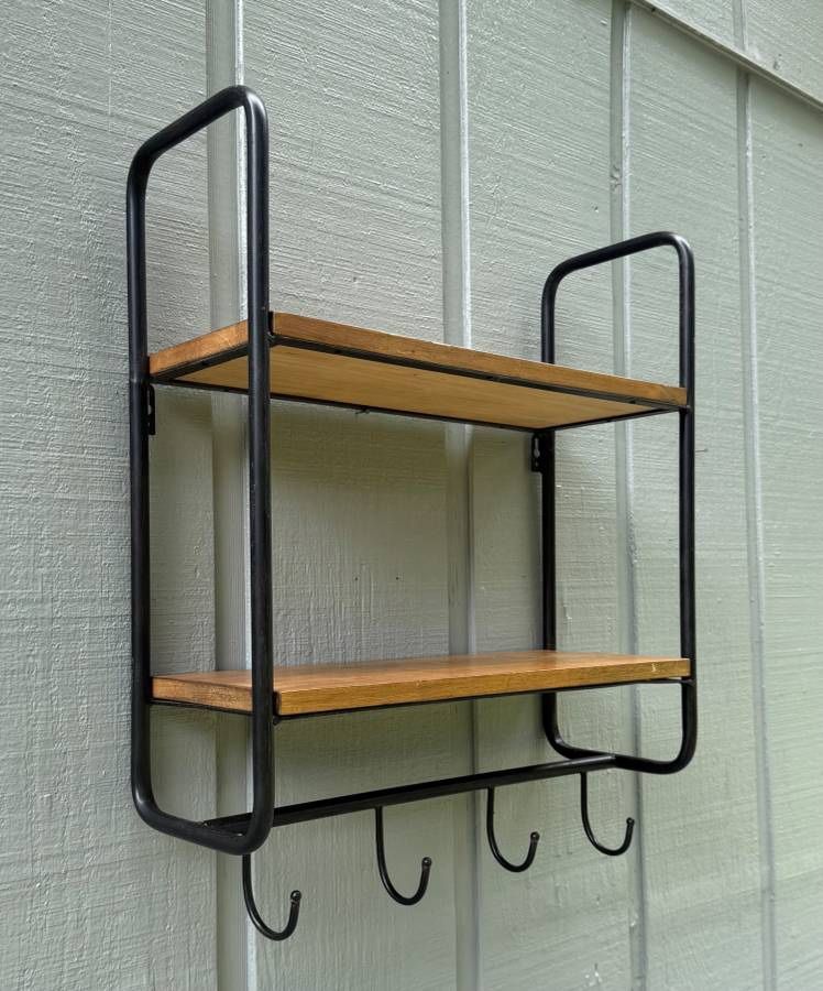 World Market Modern 2 Tier Wood And Metal Wall Shelving With Hooks