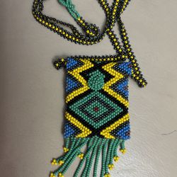 Artisan Jewelry Beaded Amulet Bag Woven Necklace