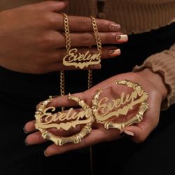 Personalized 3-in-1 Custom Name Bamboo Earrings & Necklace Set.