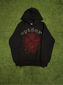 Sp5der Black Rhinestone Web Hoodie