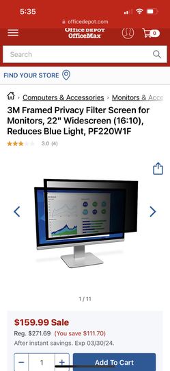 3M Privacy Filter For Monitor 22”
