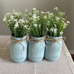 Chalk Painted & Distressed Mason Jar Vases 3 For $18
