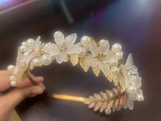 Floral Metal Hair Band . Golden And Off White Color