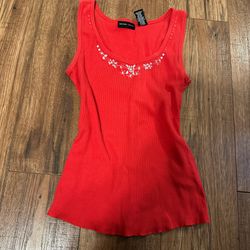 red bejeweled tank top