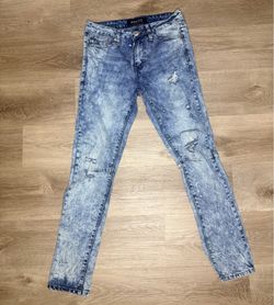 Men’s Distressed Skinny Jeans Size 32 Acid Wash Blue