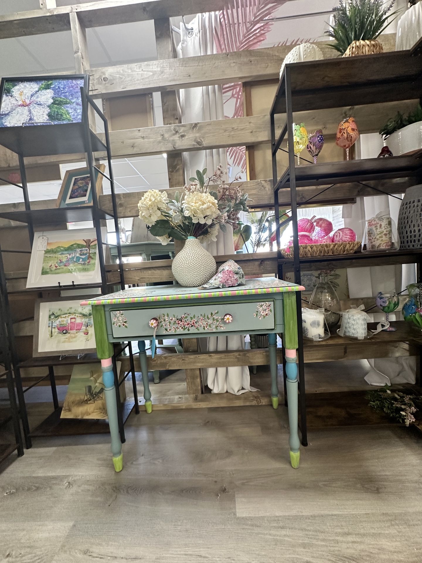 Refinished Decoupage Desk available at Do Over Decor in Jensen Beach