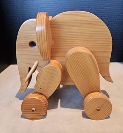 Handcrafted Solid Wood 10"X10" Elephant Toy w Wheels Moves Back and Forth
